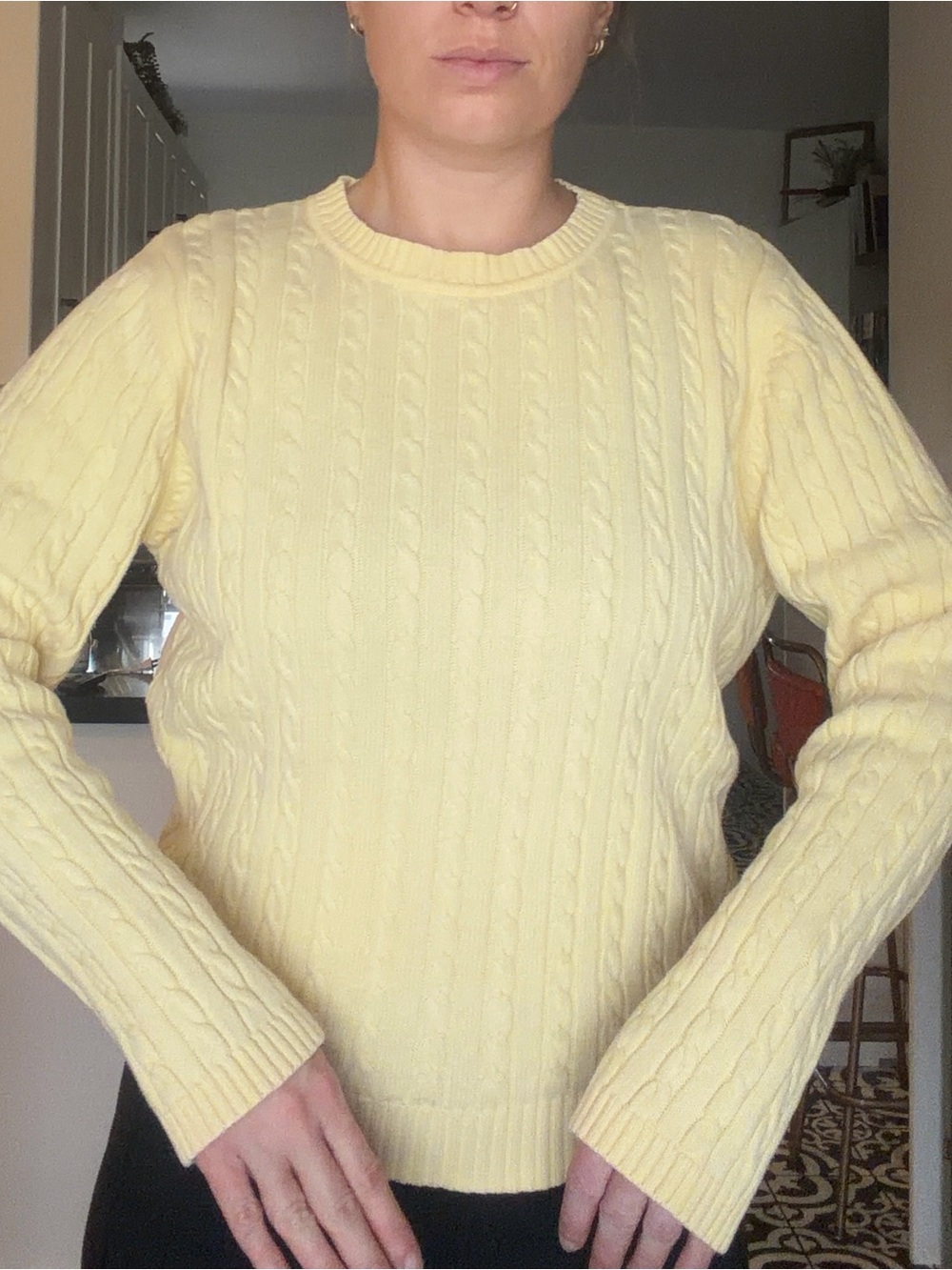 Butter Yellow Cable-Knit Crewneck Sweater - Picture 11 of 14